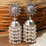 Load image into Gallery viewer, Pearl latkan oxidised Jhumka
