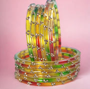 Colourful Raindrop Glass Bangles - 12 Bangles
