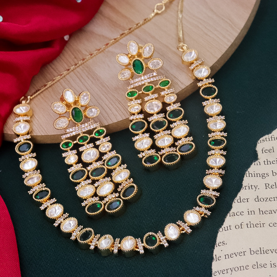 Vanu Sleek Emerald choker With Statement Earrings