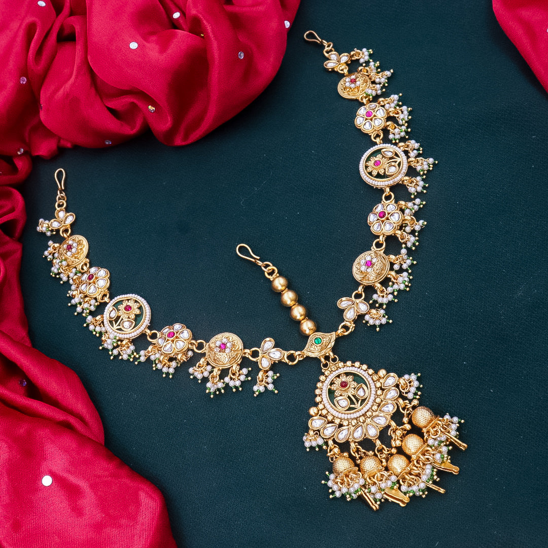 Full Premium Bridal Heritage Necklace With Long and Short + Earrings +Sheeshpati+ Hathpanja + Nath+ Bajuband
