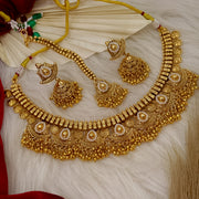 Yuma Trending Golden  Necklace With Earrings And Mangtika