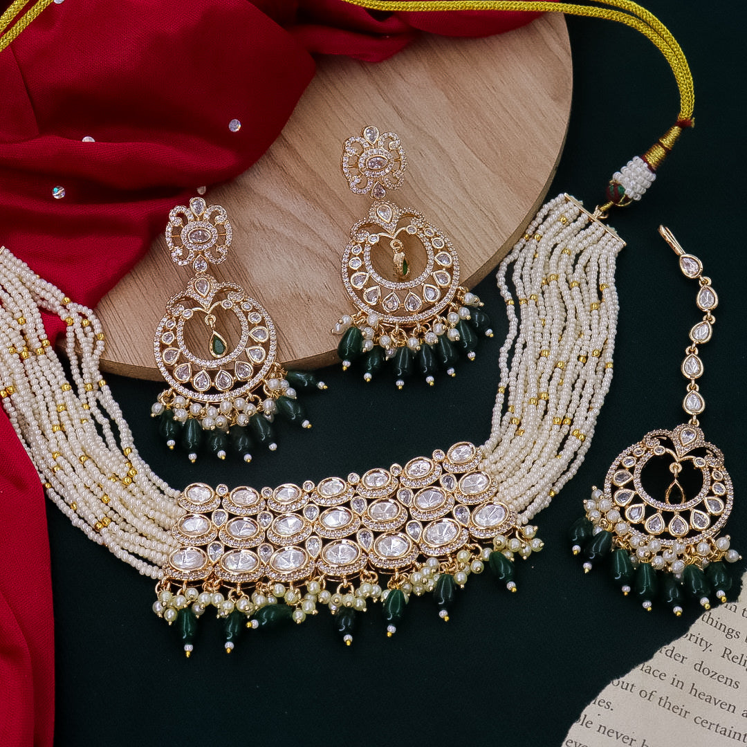 Moissante Moti Set With Earrings And Statement Mangtika