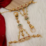 Load image into Gallery viewer, Full Premium Bridal Heritage Necklace With Long and Short + Earrings +Sheeshpati+ Hathpanja + Nath+ Bajuband
