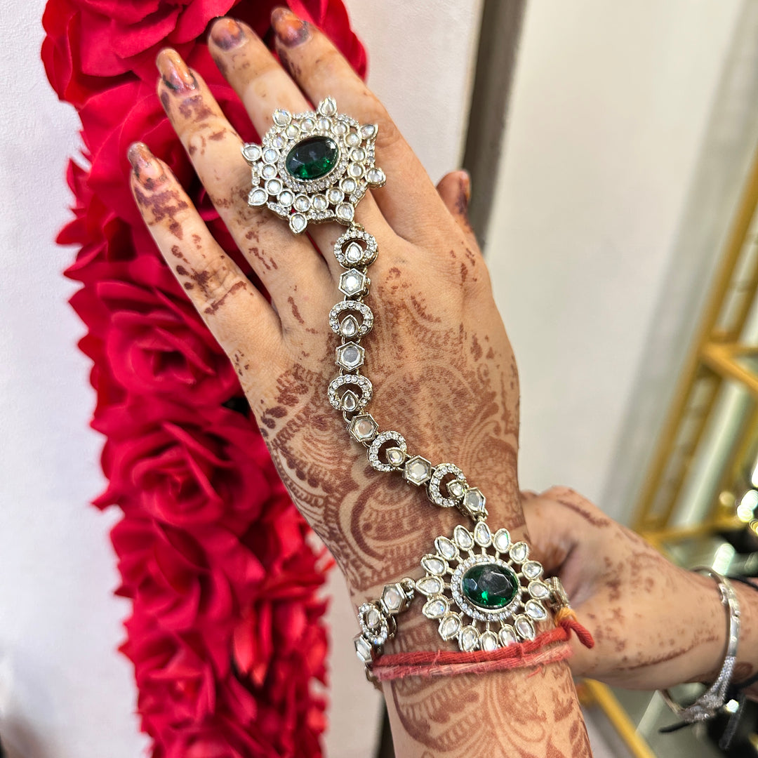 Sufi Full Bridal Necklace - (Short Choker, Long Necklace, Earrings, Hathpanja Pair, Sheeshphool, Nath)