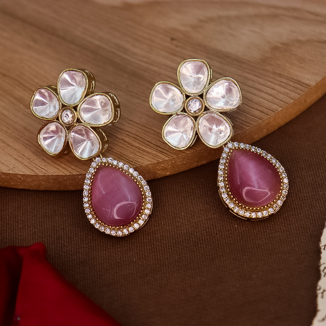 Shreya Moissianite Earrings - Pink