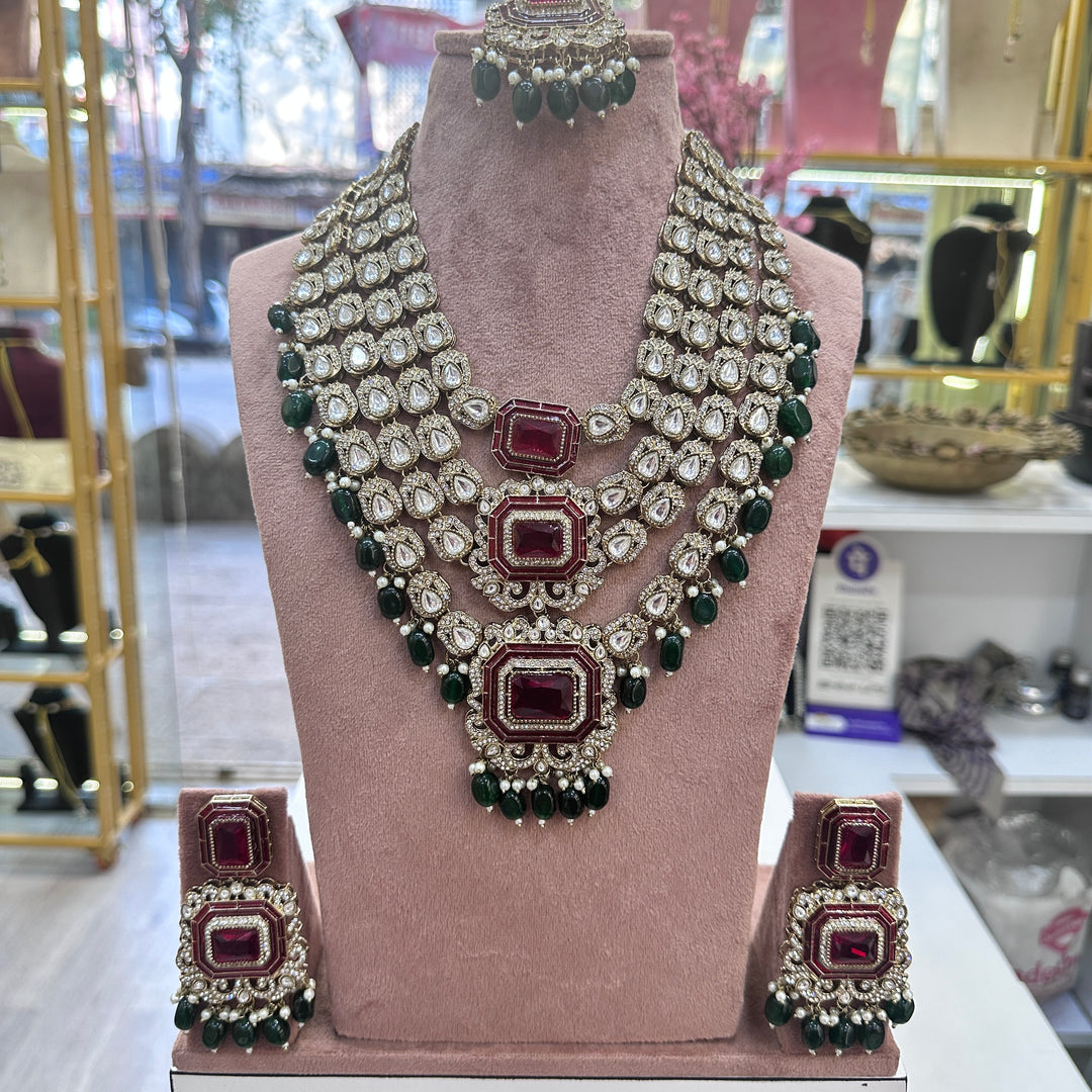 4 Layer Kundan Polki Semi Bridal Long Necklace