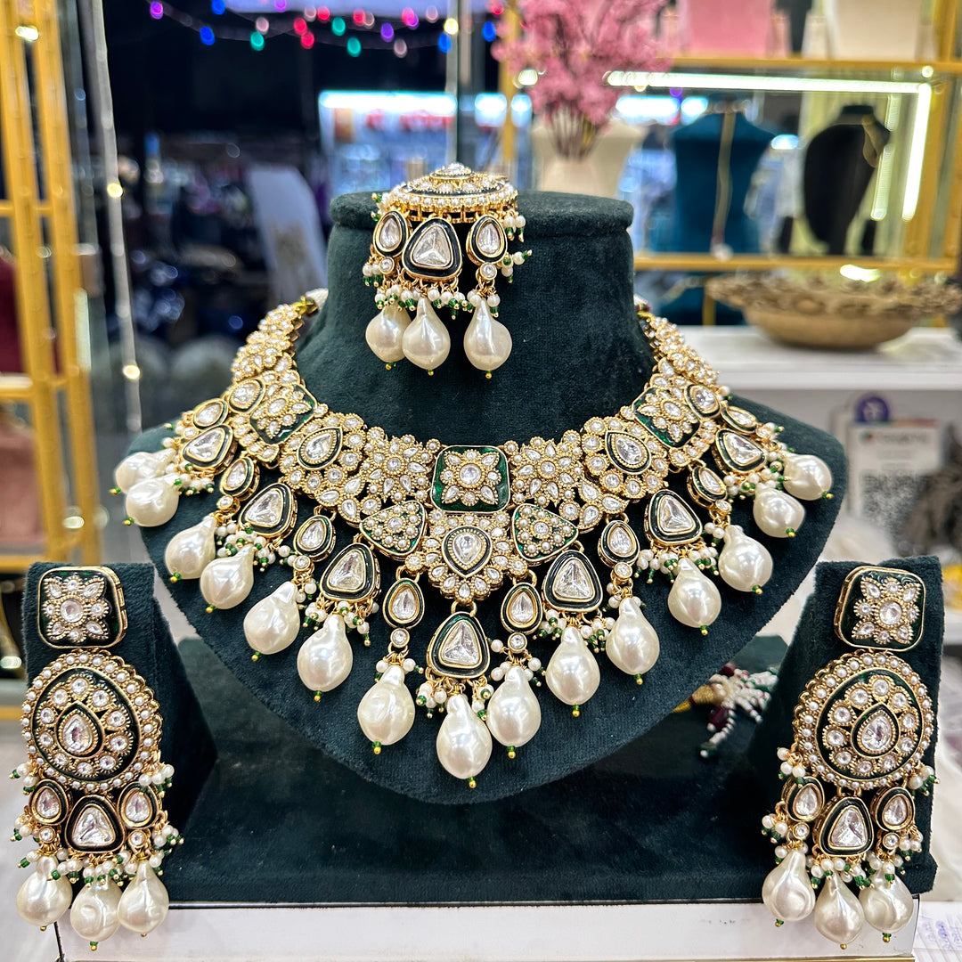 Muskaan Semi Bridal Kundan Polki Necklace - White