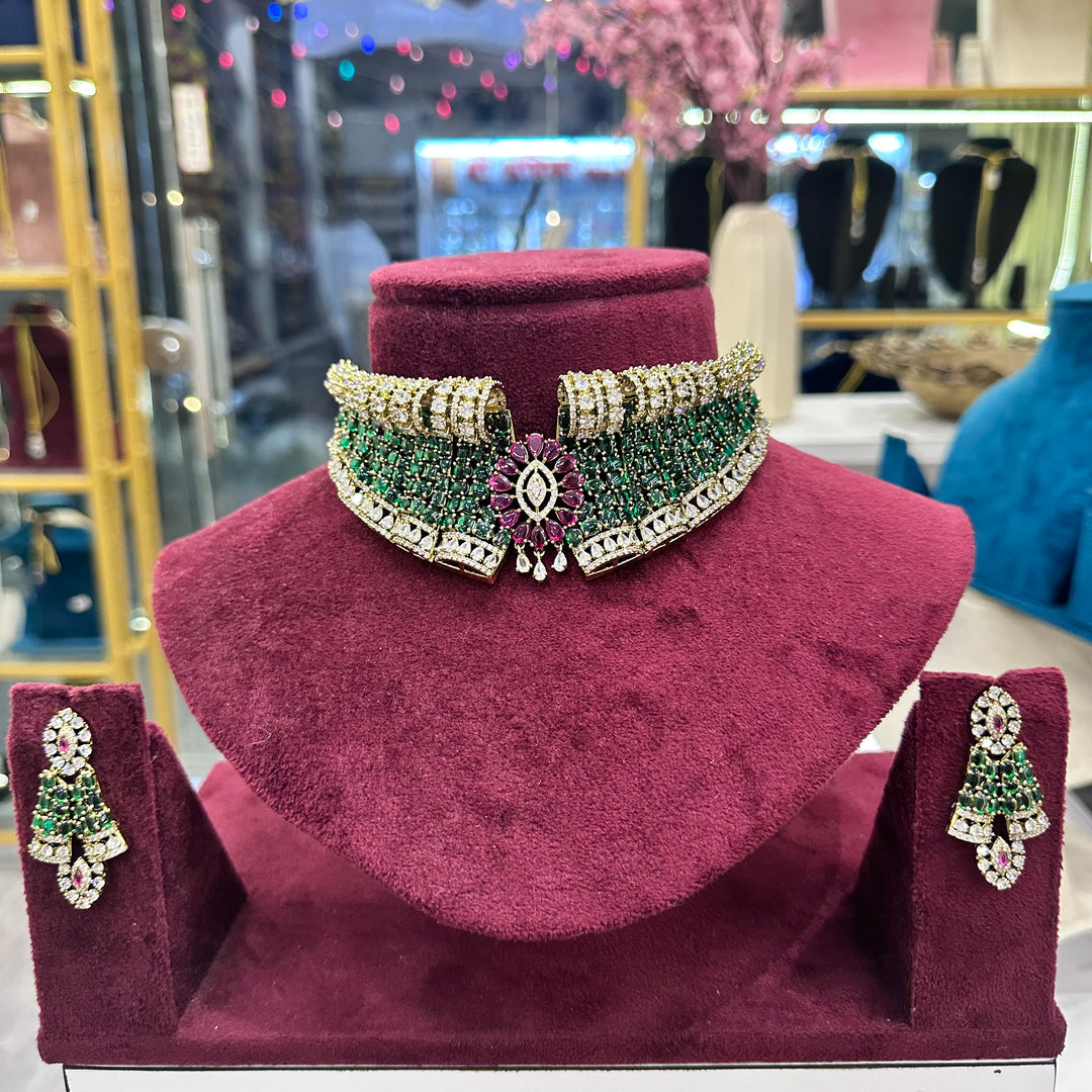 Designer Miran Moissianite Choker - Ruby Green
