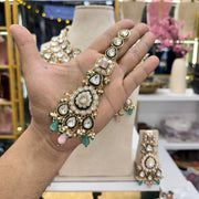 Maleeha Kundan Polki Semi Bridal Necklace - Pink Mint