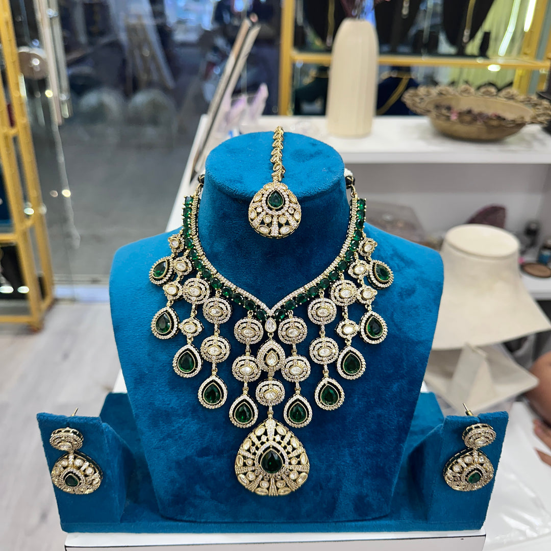 Designer vibhuti Moissianite Choker - Green