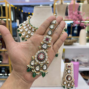Maleeha Kundan Polki Semi Bridal Necklace - Ruby Green