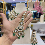 Load image into Gallery viewer, Maleeha Kundan Polki Semi Bridal Necklace - Green
