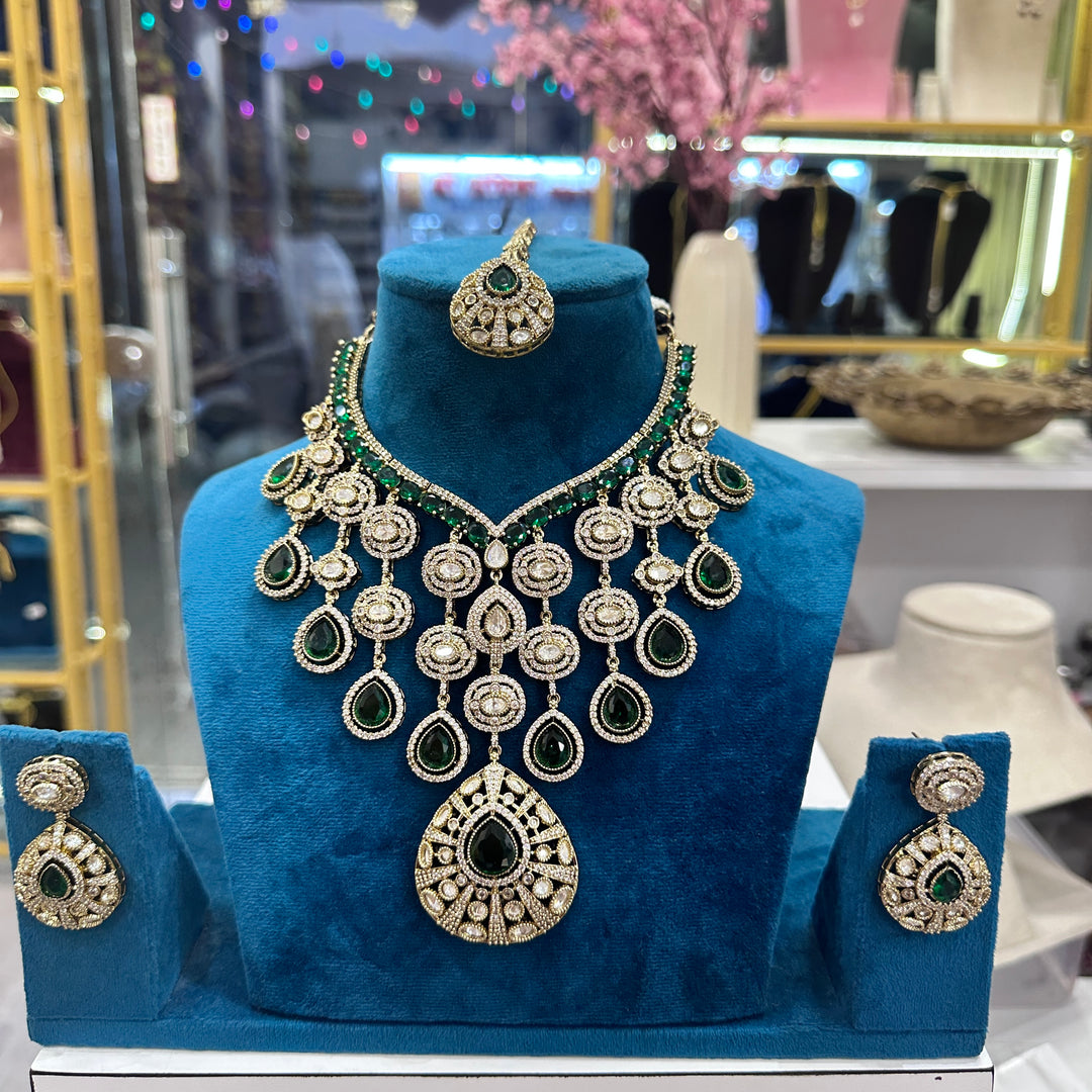 Designer vibhuti Moissianite Choker - Green