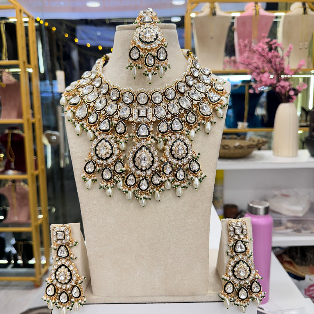 Maleeha Kundan Polki Semi Bridal Necklace - White