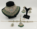 Load image into Gallery viewer, Chaitali Semi Bridal Kundan Necklace - Dark Green (Necklace, Sheeshphool, Ring, Earrings, Nath)
