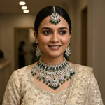 Load image into Gallery viewer, Ragini Kundan Bridal Choker (1 Necklace, 1 Earrings Pair, 1 Sheeshphool, 1 Nath)
