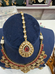 Designer vibhuti Moissianite Choker - Red