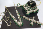 Load image into Gallery viewer, Kirti Full Kundan Bridal Set (1 Choker, 1 Long Necklace, 1 Earring Pair, 1 Pair Hath Panja, Nath, Mathapatti)
