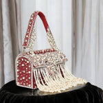 Load image into Gallery viewer, Designer Pearl  Crystal  Clutch - Rani Pink
