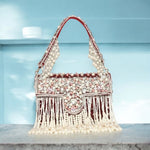 Load image into Gallery viewer, Designer Pearl  Crystal  Clutch - Rani Pink
