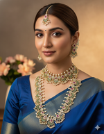 Load image into Gallery viewer, Gujarati Style Premium Kundan Necklace (2 Necklace + Earrings &amp; Teeka)