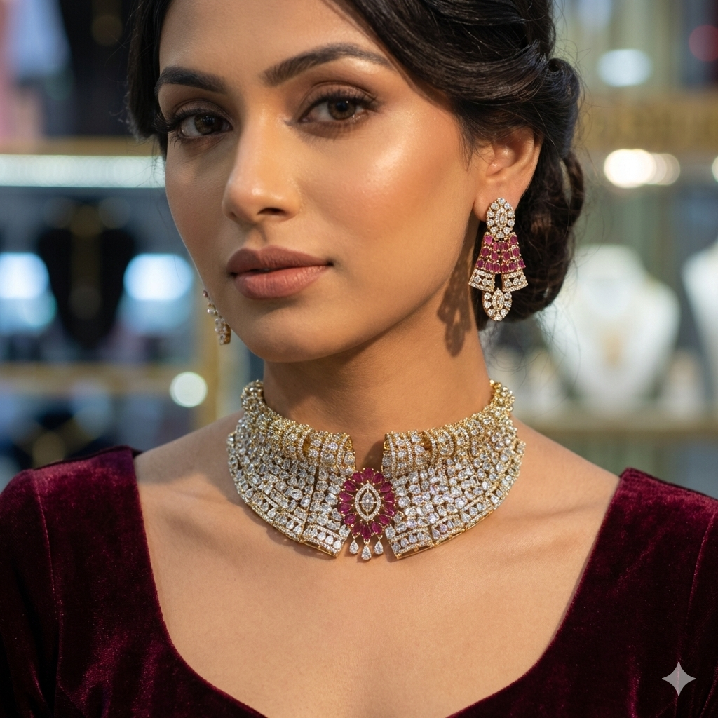 Designer Miran Moissianite Choker - Ruby White