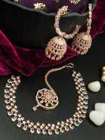 Load image into Gallery viewer, Rosegold Aleena American Diamond Choker With Jhumka
