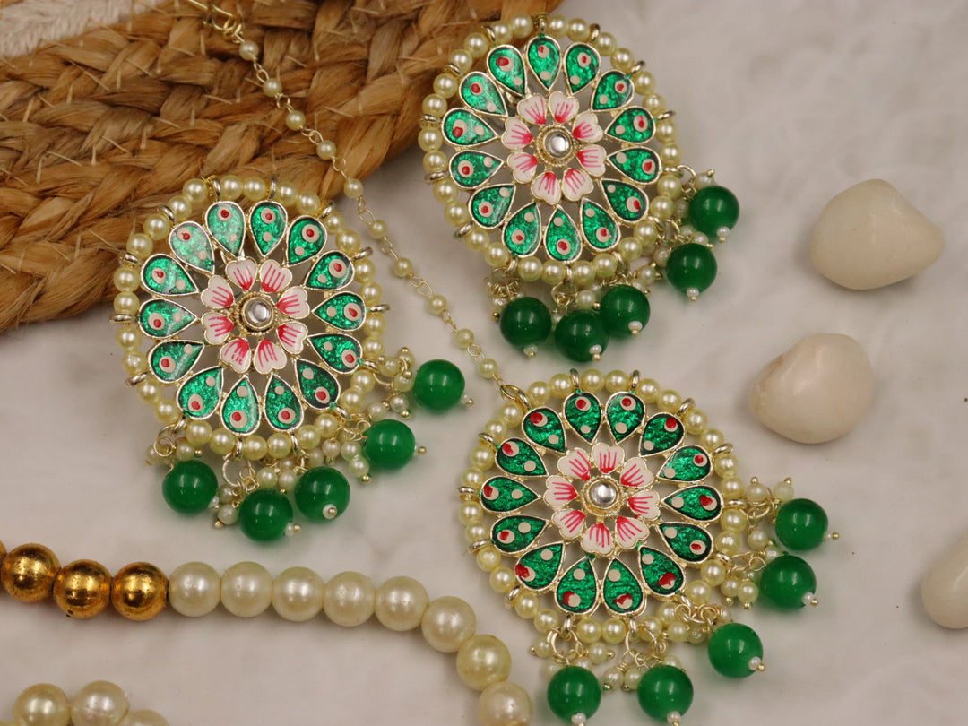 Saachi Meenakari Earrings With Teeka Set