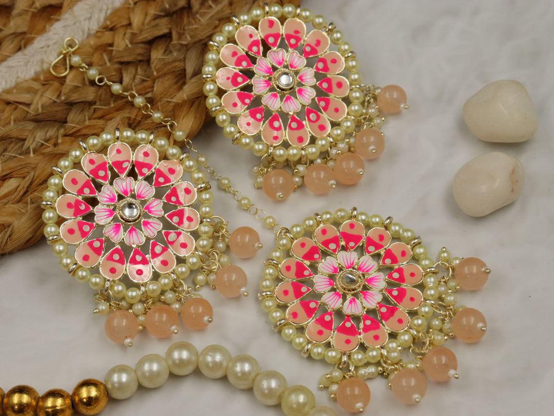 Saachi Meenakari Earrings With Teeka Set