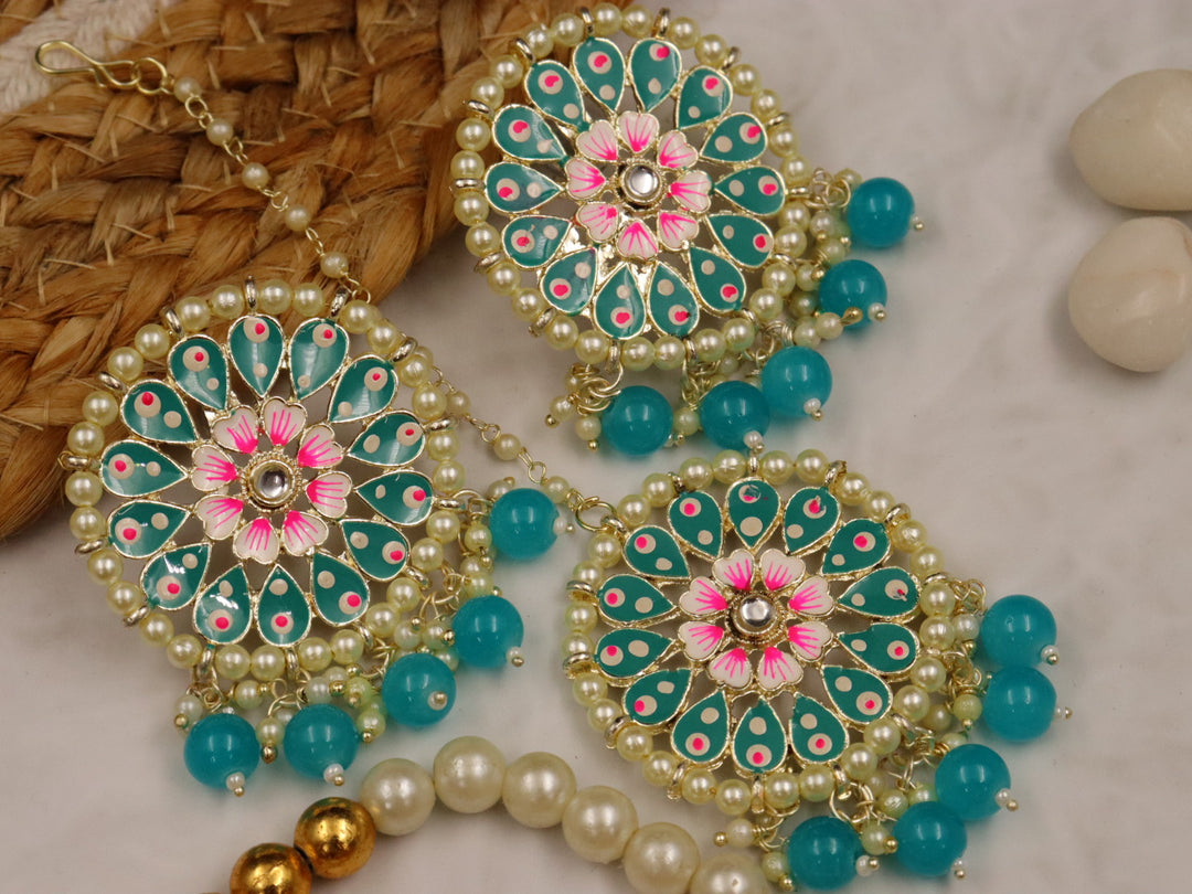 Saachi Meenakari Earrings With Teeka Set