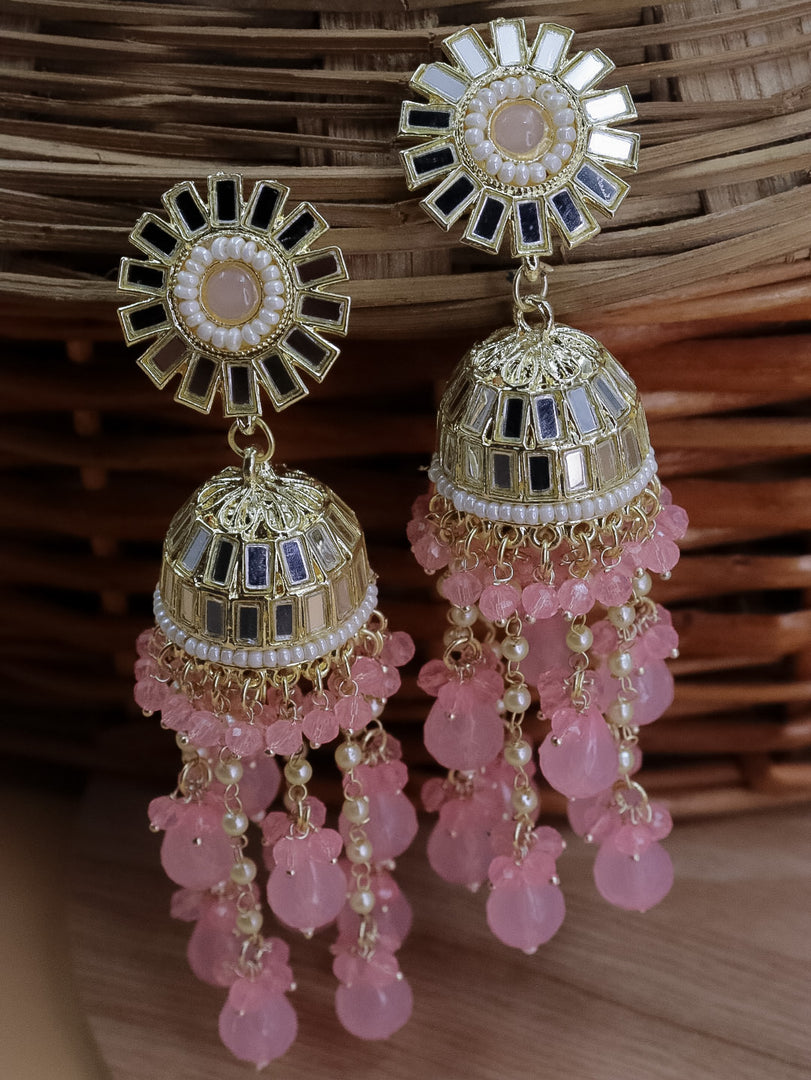 Divyakshi Mirror Jhumka With Glass Beads