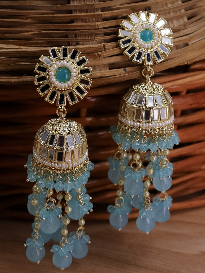Divyakshi Mirror Jhumka With Glass Beads