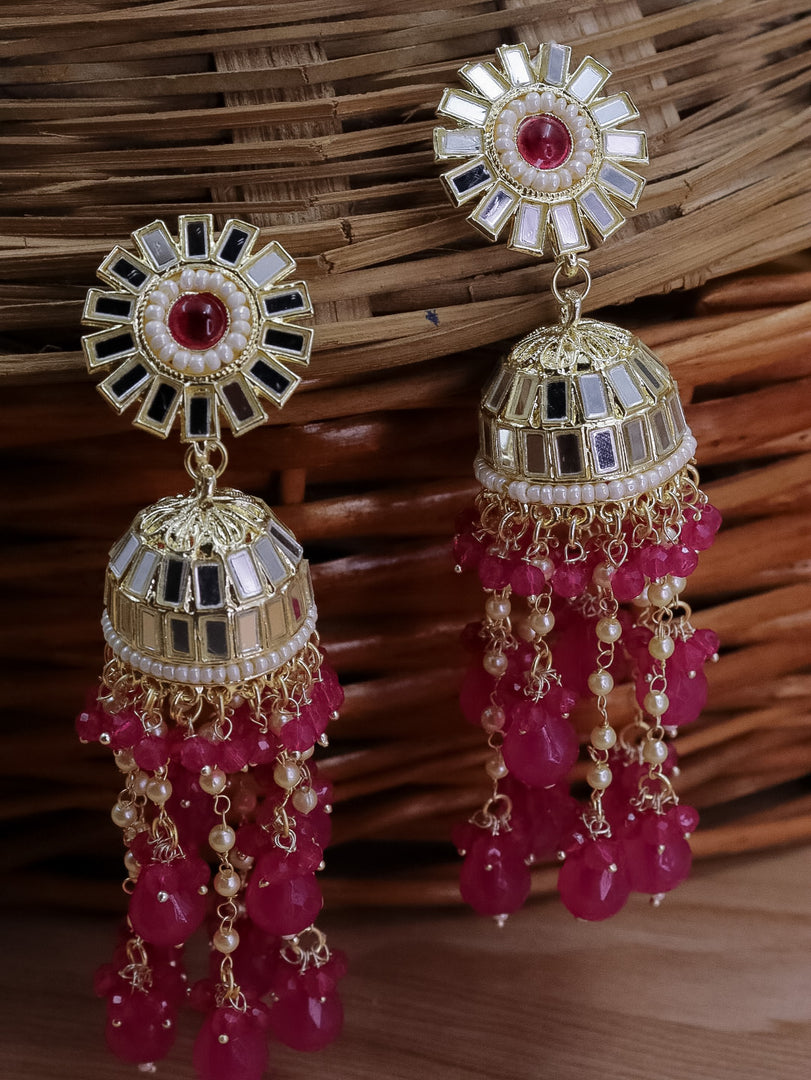 Divyakshi Mirror Jhumka With Glass Beads