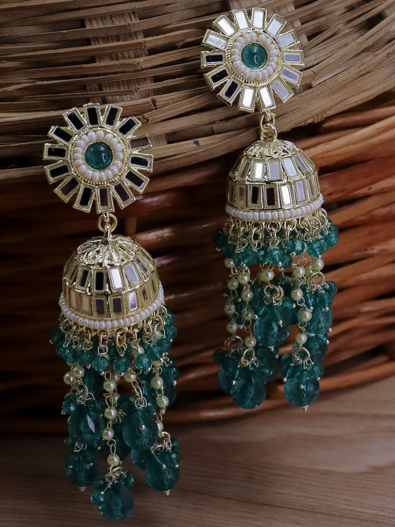 Divyakshi Mirror Jhumka With Glass Beads