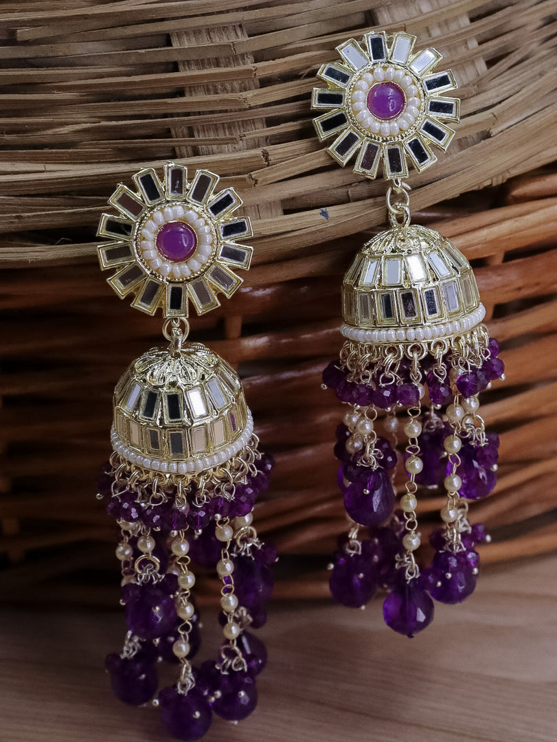 Divyakshi Mirror Jhumka With Glass Beads