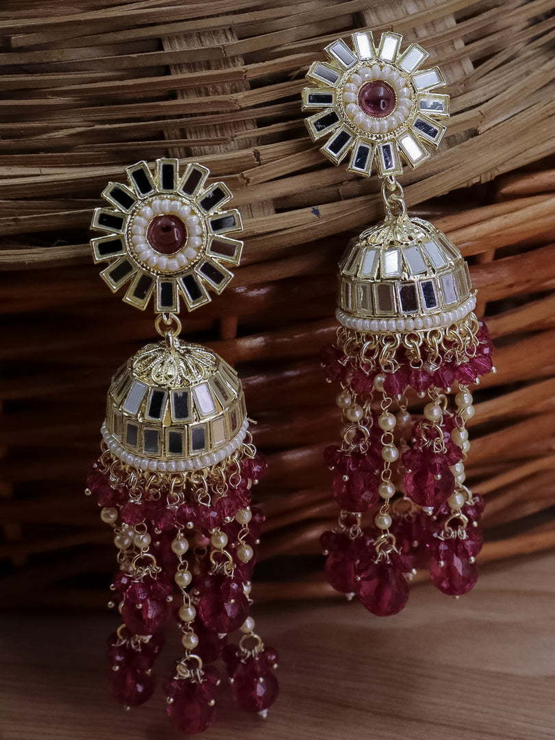 Divyakshi Mirror Jhumka With Glass Beads