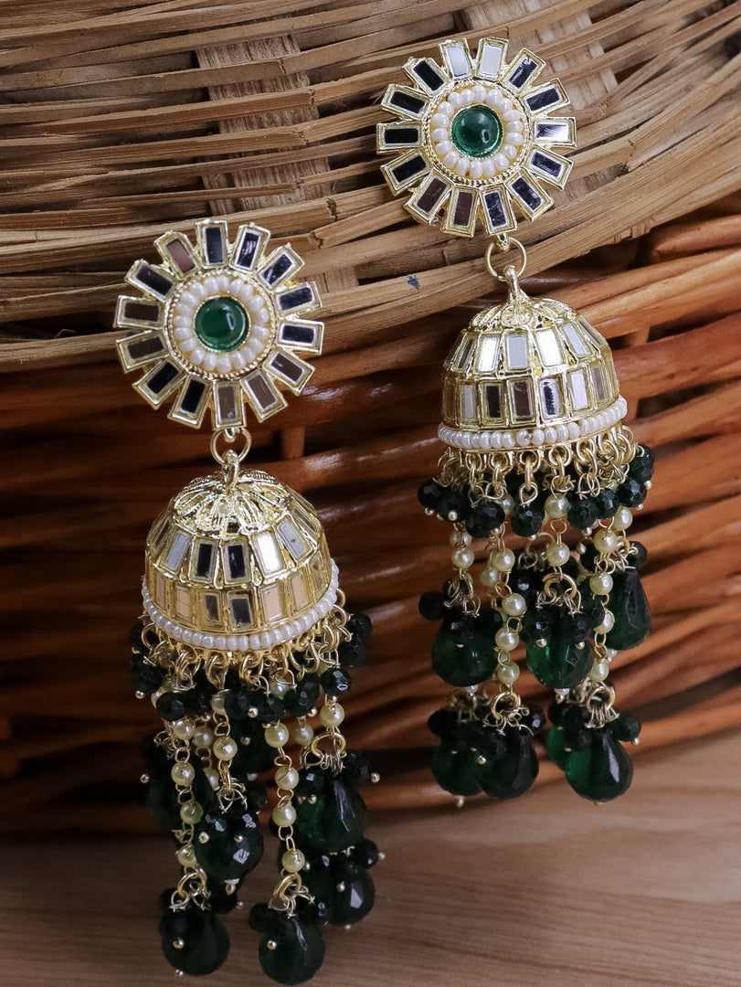 Divyakshi Mirror Jhumka With Glass Beads