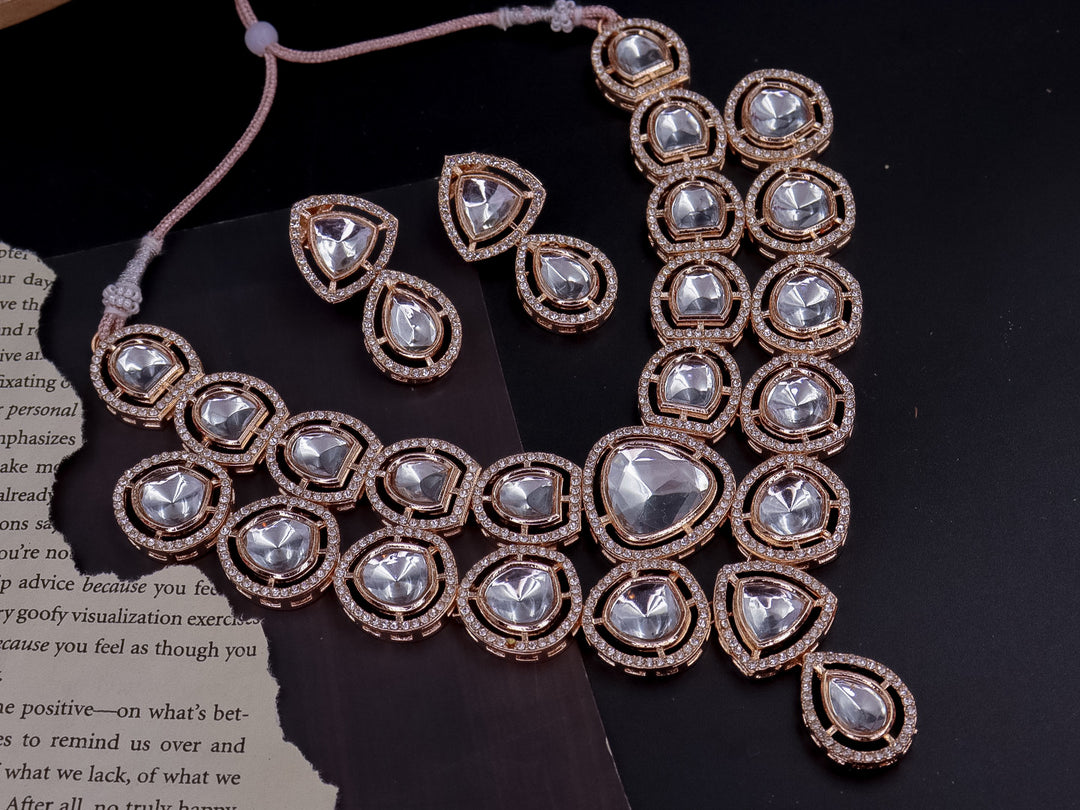 Shazli Polki Look a Like Kundan Choker Set (Rosegold)