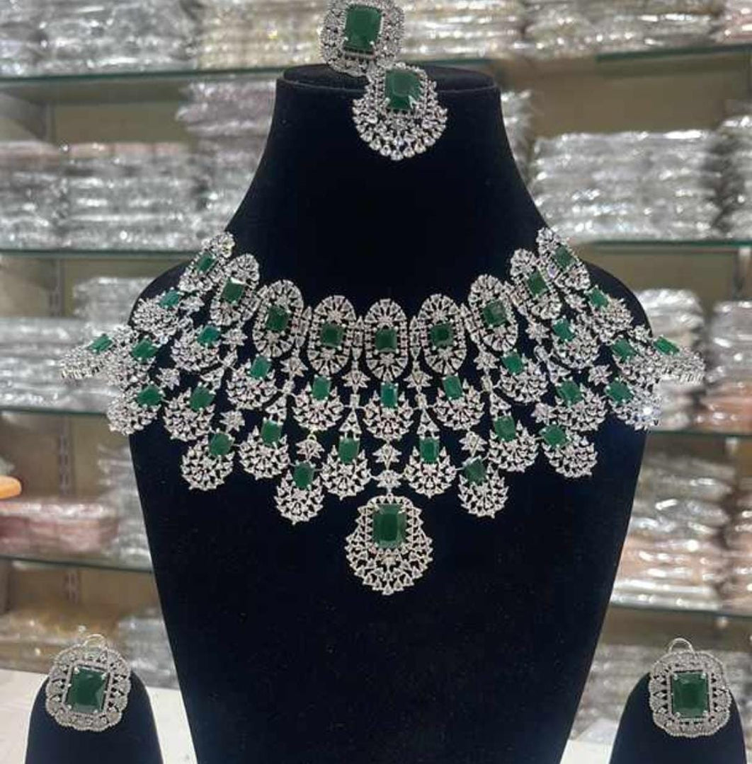 Kiara Advani Bridal American Diamond Choker Set- Green