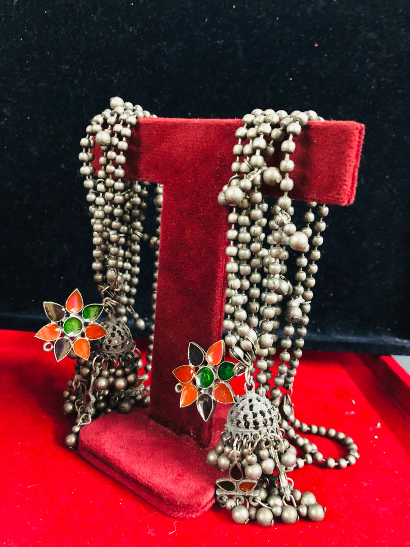 Black polish Jhumka With Heavy Kanchain