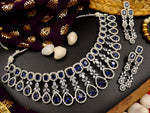 Load image into Gallery viewer, Tanvi American Diamond Choker Set With Mangtika- Royal Blue
