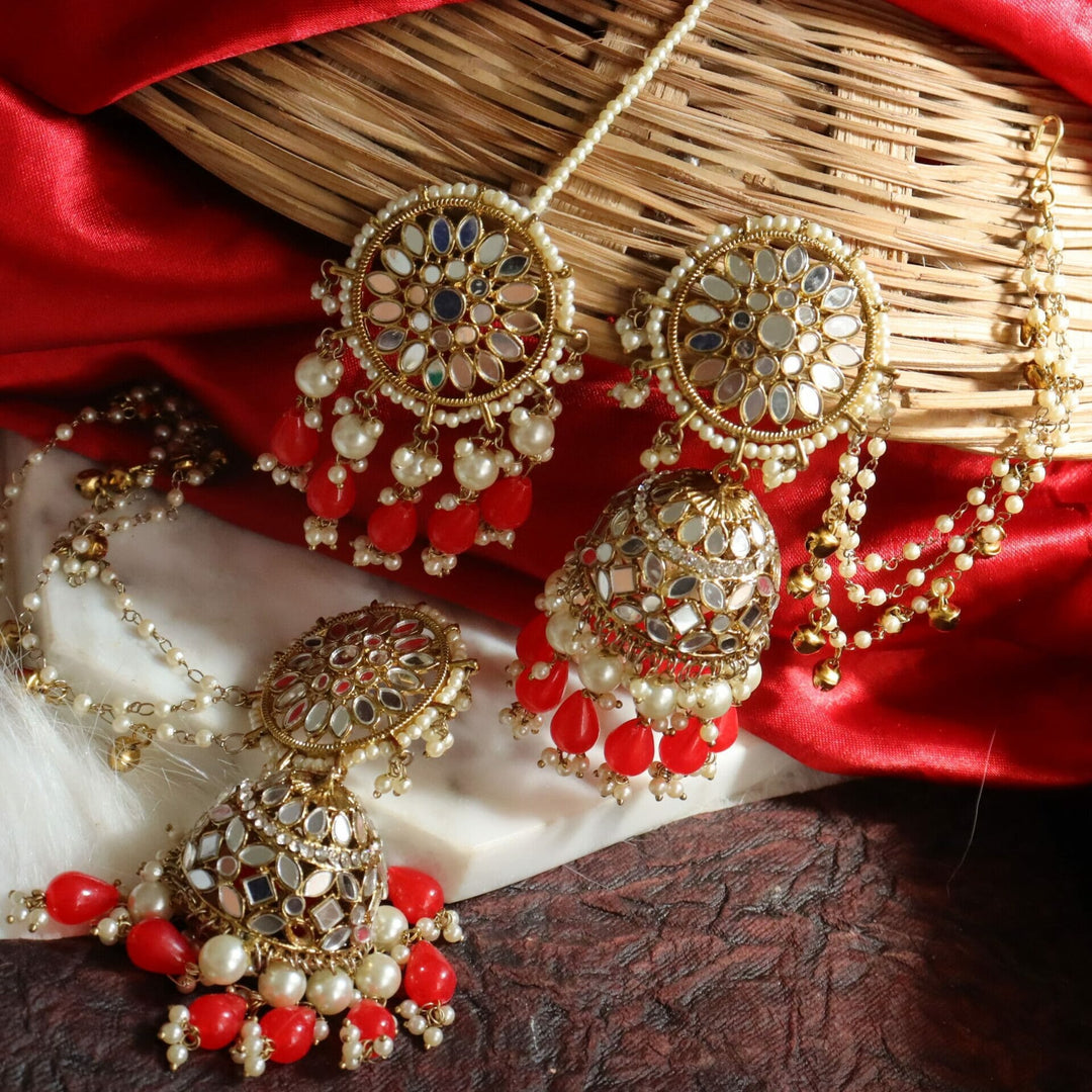 Manveen Mirror Jhumka With Teeka