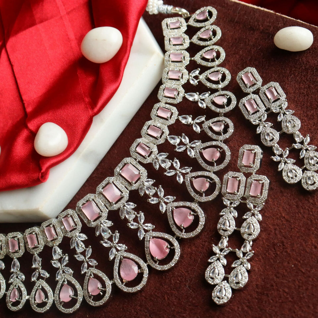 Tanvi AD Choker With Mangtika- Baby Pink